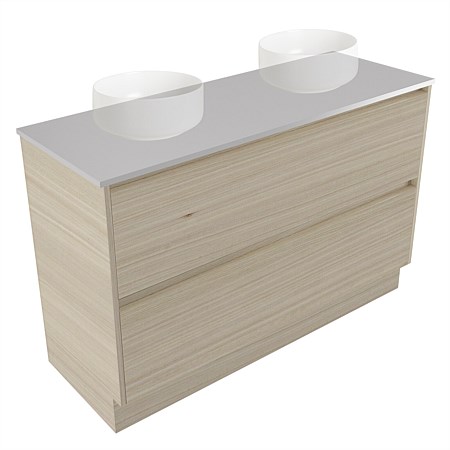 Elementi Sienna 1200mm Double 2 Drawer Vanity Moonlight Elestone Flat Top Seasoned Oak