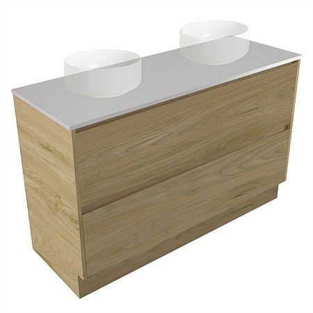 Elementi Sienna 1200mm Double 2 Drawer Vanity Moonlight Elestone Flat Top French Oak Velvet