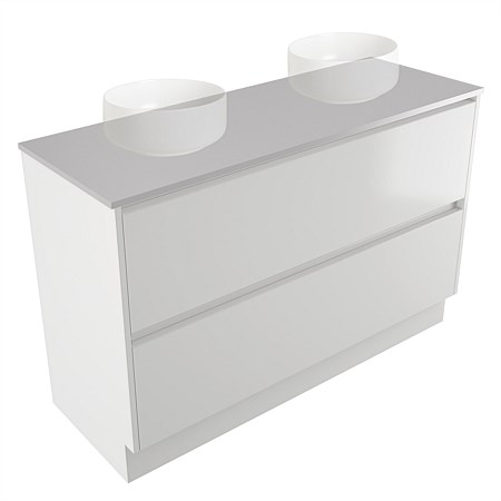 Elementi Sienna 1200mm Double 2 Drawer Vanity Moonlight Elestone Flat Top White Gloss