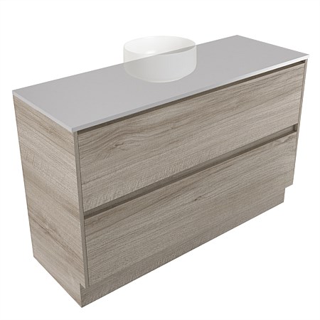 Elementi Sienna 1200mm 2 Drawer Vanity Moonlight Elestone Flat Top Ashen Walnut Timberland