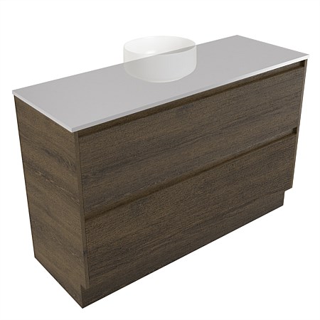 Elementi Sienna 1200mm 2 Drawer Vanity Moonlight Elestone Flat Top Smokey Oak Timberland