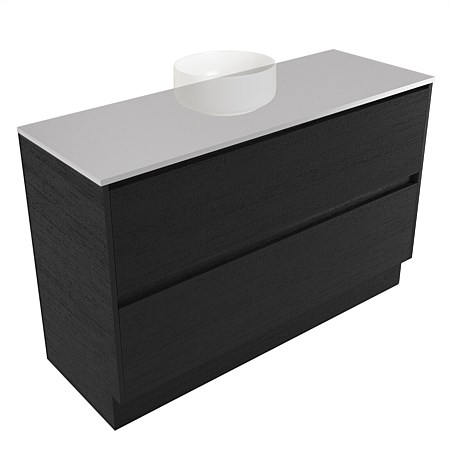 Elementi Sienna 1200mm 2 Drawer Vanity Moonlight Elestone Flat Top Black Timberland