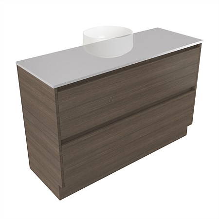 Elementi Sienna 1200mm 2 Drawer Vanity Moonlight Elestone Flat Top Charred Oak