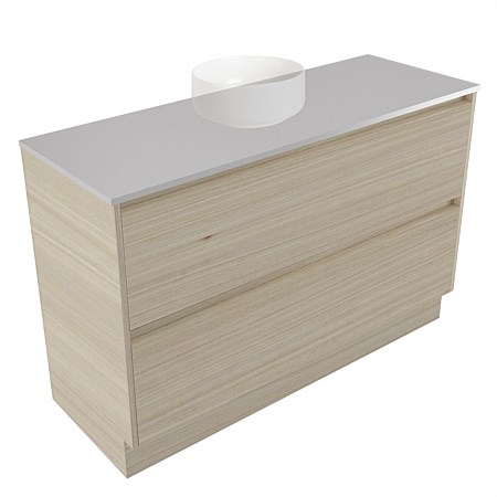 Elementi Sienna 1200mm 2 Drawer Vanity Moonlight Elestone Flat Top Seasoned Oak