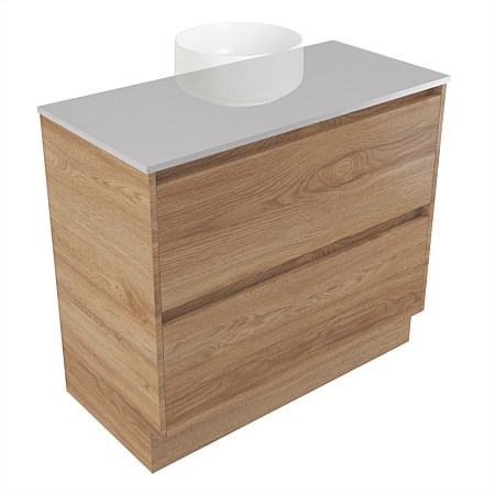 Elementi Sienna 900mm 2 Drawer Vanity Moonlight Elestone Flat Top Southern Oak Timberland