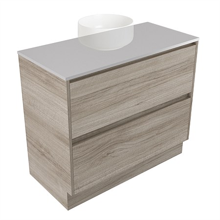 Elementi Sienna 900mm 2 Drawer Vanity Moonlight Elestone Flat Top Ashen Walnut Timberland