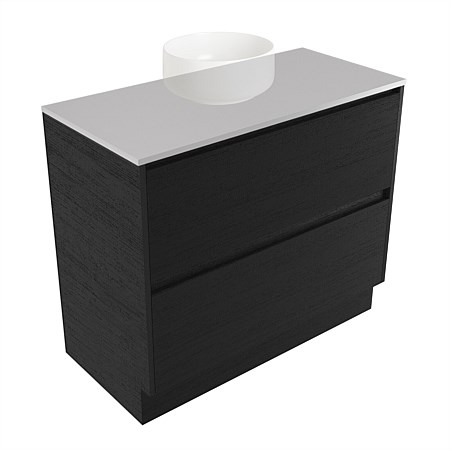 Elementi Sienna 900mm 2 Drawer Vanity Moonlight Elestone Flat Top Black Timberland