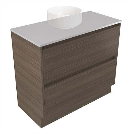 Elementi Sienna 900mm 2 Drawer Vanity Moonlight Elestone Flat Top Charred Oak