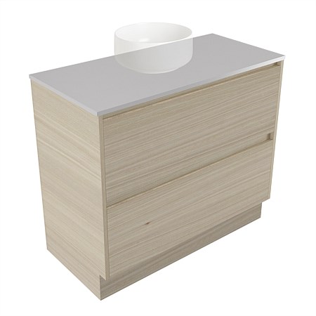 Elementi Sienna 900mm 2 Drawer Vanity Moonlight Elestone Flat Top Seasoned Oak