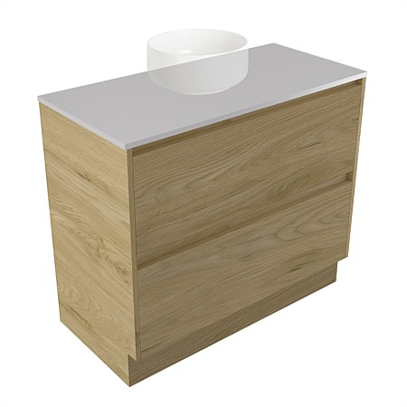 Elementi Sienna 900mm 2 Drawer Vanity Moonlight Elestone Flat Top French Oak Velvet