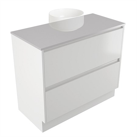 Elementi Sienna 900mm 2 Drawer Vanity Moonlight Elestone Flat Top White Gloss