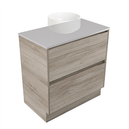 Elementi Sienna 750mm 2 Drawer Vanity Moonlight Elestone Flat Top Ashen Walnut Timberland