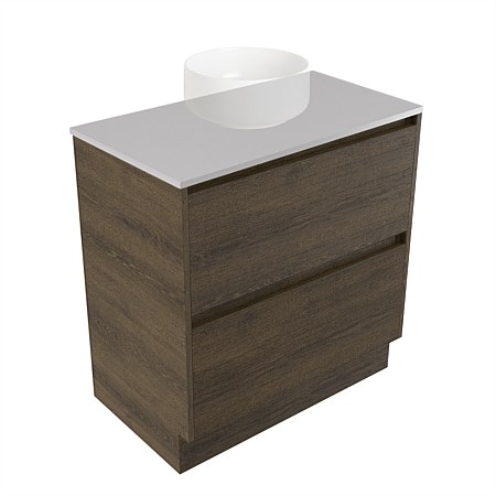 Elementi Sienna 750mm 2 Drawer Vanity Moonlight Elestone Flat Top Smokey Oak Timberland