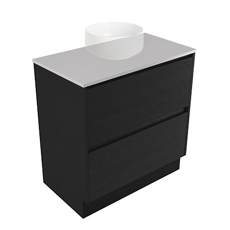 Elementi Sienna 750mm 2 Drawer Vanity Moonlight Elestone Flat Top Black Timberland