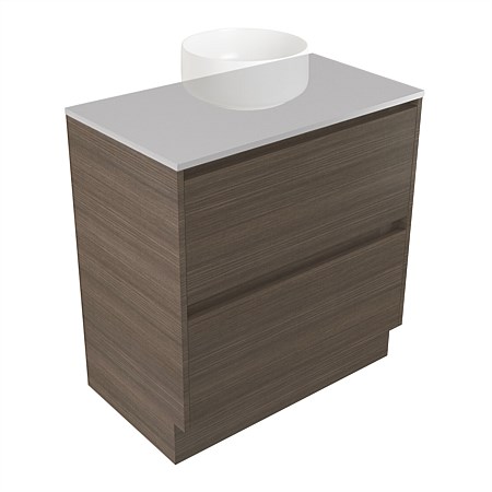 Elementi Sienna 750mm 2 Drawer Vanity Moonlight Elestone Flat Top Charred Oak