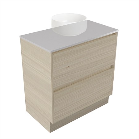 Elementi Sienna 750mm 2 Drawer Vanity Moonlight Elestone Flat Top Seasoned Oak