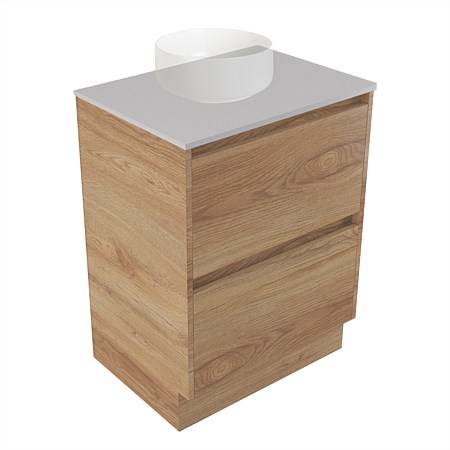 Elementi Sienna 600mm 2 Drawer Vanity Moonlight Elestone Flat Top Southern Oak Timberland