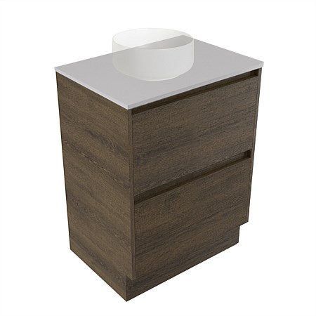 Elementi Sienna 600mm 2 Drawer Vanity Moonlight Elestone Flat Top Smokey Oak Timberland