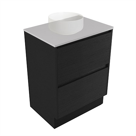 Elementi Sienna 600mm 2 Drawer Vanity Moonlight Elestone Flat Top Black Timberland