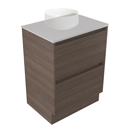Elementi Sienna 600mm 2 Drawer Vanity Moonlight Elestone Flat Top Charred Oak
