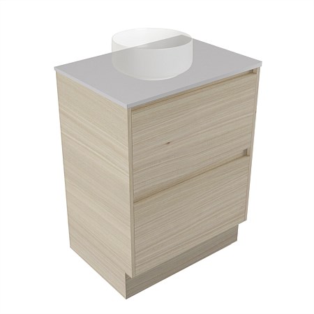 Elementi Sienna 600mm 2 Drawer Vanity Moonlight Elestone Flat Top Seasoned Oak