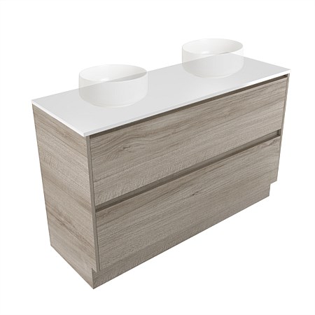 Elementi Sienna 1200mm Double 2 Drawer Vanity White Elestone Top Ashen Walnut Timberland