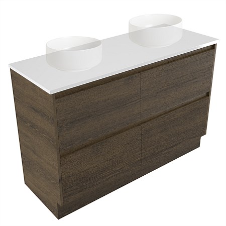 Elementi Sienna 1200mm Double 2 Drawer Vanity White Elestone Top Smokey Oak Timberland