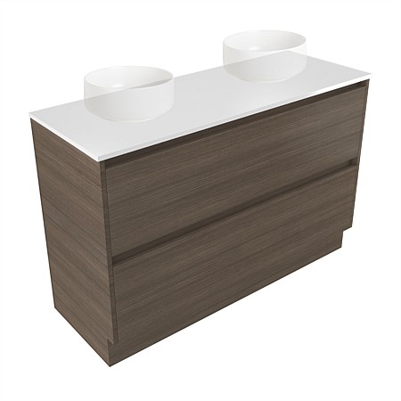 Elementi Sienna 1200mm Double 2 Drawer Vanity White Elestone Top Charred Oak