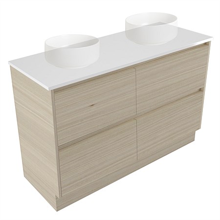 Elementi Sienna 1200mm Double 2 Drawer Vanity White Elestone Top Seasoned Oak