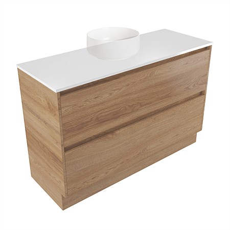 Elementi Sienna 1200mm 2 Drawer Vanity White Elestone Top Southern Oak Timberland