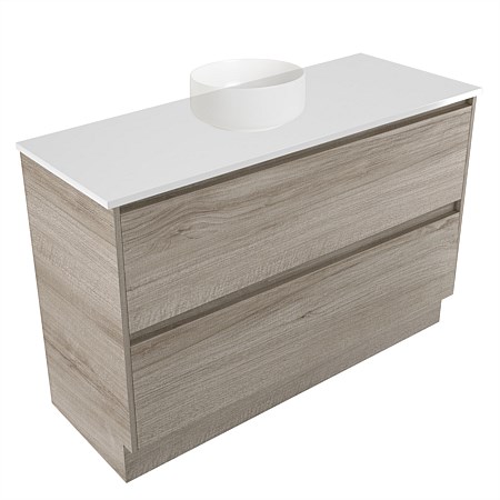 Elementi Sienna 1200mm 2 Drawer Vanity White Elestone Top Ashen Walnut Timberland