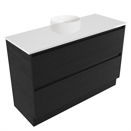 Elementi Sienna 1200mm 2 Drawer Vanity White Elestone Top Black Timberland