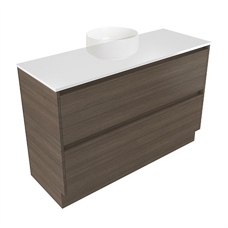 Elementi Sienna 1200mm 2 Drawer Vanity White Elestone Top Charred Oak
