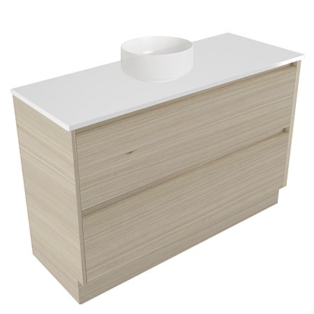 Elementi Sienna 1200mm 2 Drawer Vanity White Elestone Top Seasoned Oak