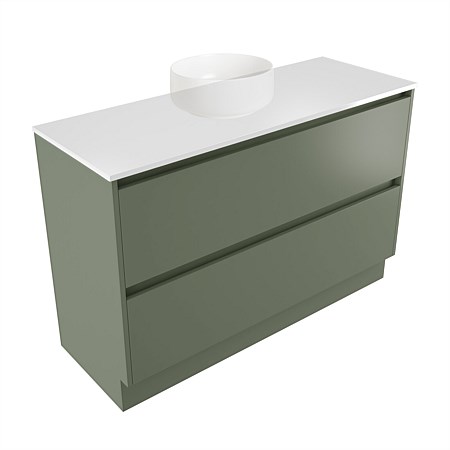 Elementi Sienna 1200mm 2 Drawer Vanity White Elestone Top Green Slate