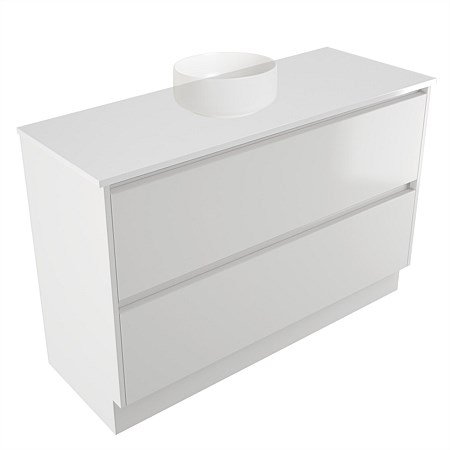 Elementi Sienna 1200mm 2 Drawer Vanity White Elestone Top White Gloss