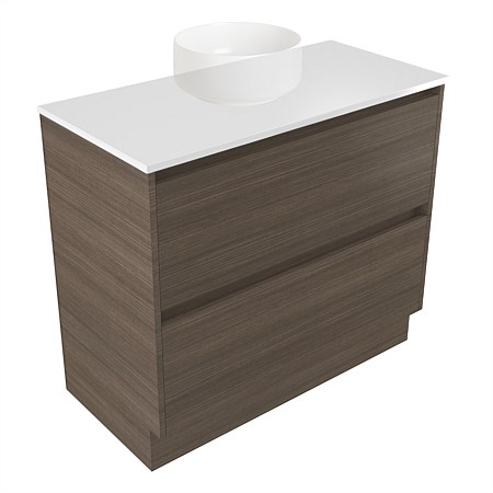 Elementi Sienna 900mm 2 Drawer Vanity White Elestone Top Charred Oak