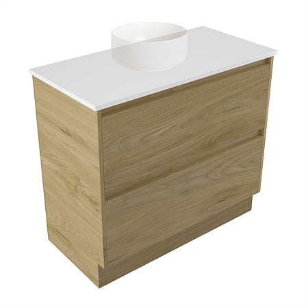 Elementi Sienna 900mm 2 Drawer Vanity White Elestone Top French Oak Velvet