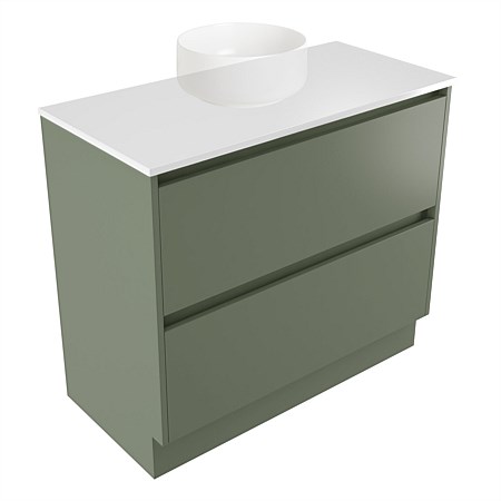 Elementi Sienna 900mm 2 Drawer Vanity White Elestone Top Green Slate