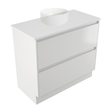 Elementi Sienna 900mm 2 Drawer Vanity White Elestone Top White Gloss