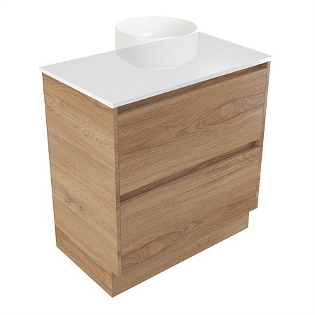 Elementi Sienna 750mm 2 Drawer Vanity White Elestone Top Southern Oak Timberland