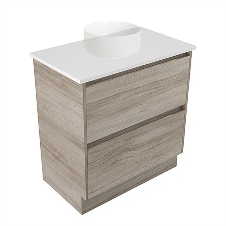 Elementi Sienna 750mm 2 Drawer Vanity White Elestone Top Ashen Walnut Timberland