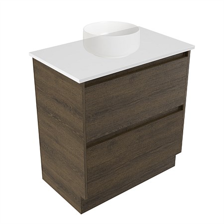 Elementi Sienna 750mm 2 Drawer Vanity White Elestone Top Smokey Oak Timberland