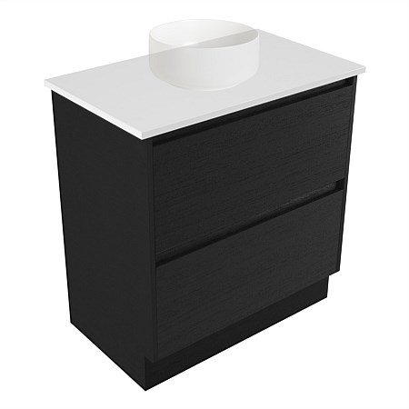 Elementi Sienna 750mm 2 Drawer Vanity White Elestone Top Black Timberland