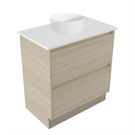Elementi Sienna 750mm 2 Drawer Vanity White Elestone Top Seasoned Oak