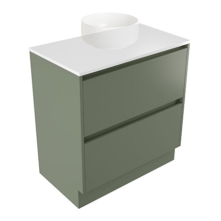 Elementi Sienna 750mm 2 Drawer Vanity White Elestone Top Green Slate