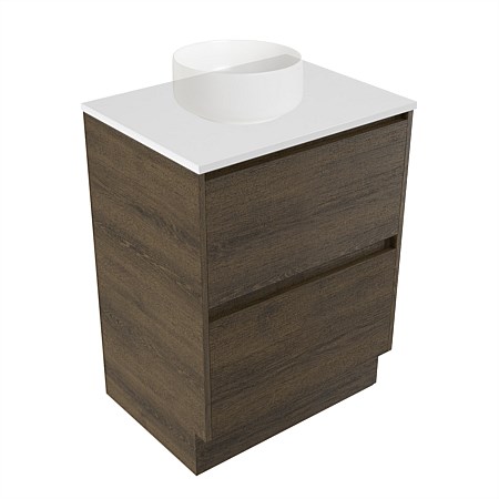 Elementi Sienna 600mm 2 Drawer Vanity White Elestone Top Smokey Oak Timberland