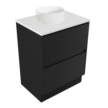 Elementi Sienna 600mm 2 Drawer Vanity White Elestone Top Black Timberland