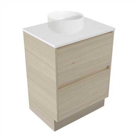 Elementi Sienna 600mm 2 Drawer Vanity White Elestone Top Seasoned Oak
