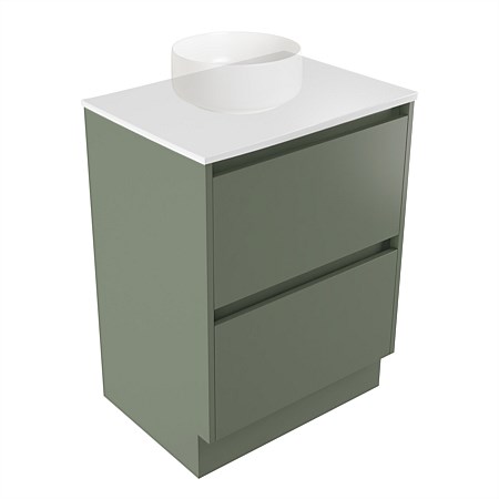 Elementi Sienna 600mm 2 Drawer Vanity White Elestone Top Green Slate